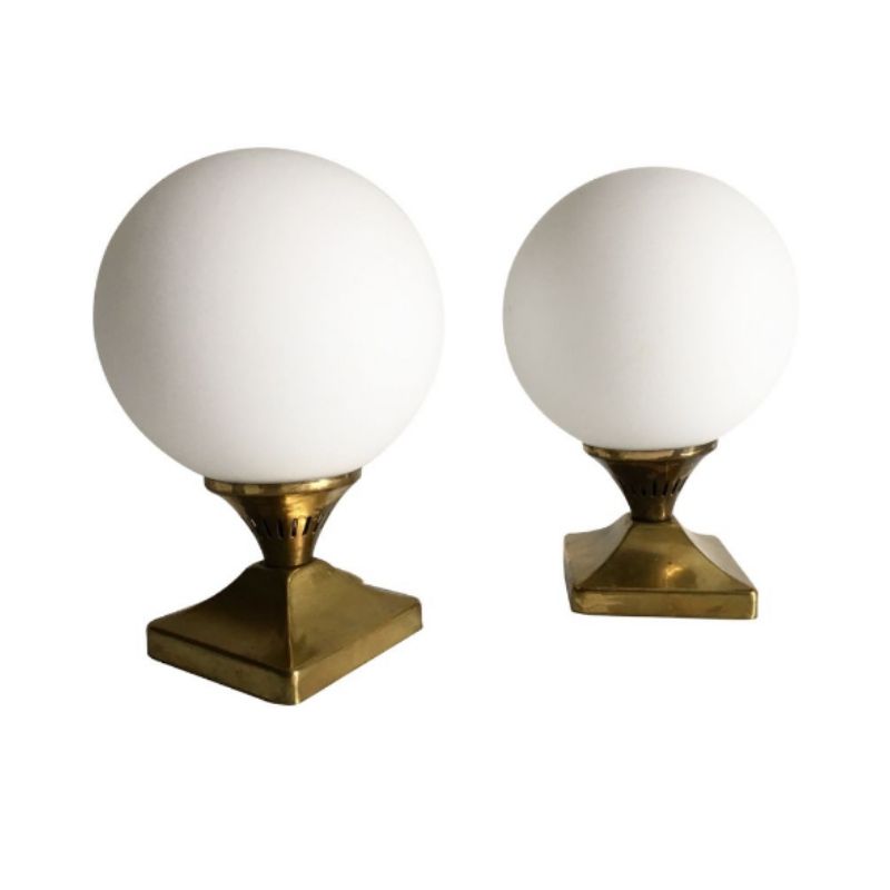 Pair of Lamps balls in brass and opaline