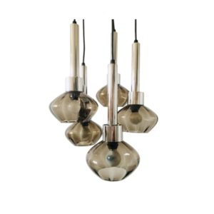 Kaiser Leuchten 1960's Design Smoke Glass Cascade Pendant Hanging Lamp