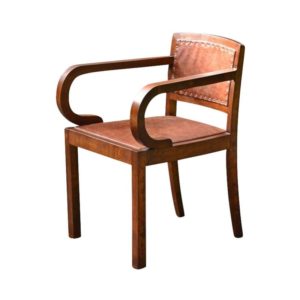 Art Deco Beech and Leather Armchair, 1930s