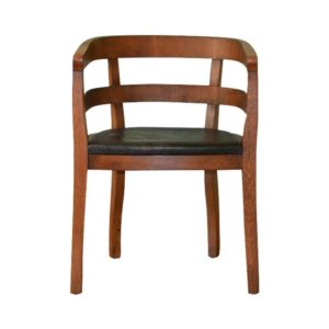 Art Deco Leather & Oak Armchair, 1930s