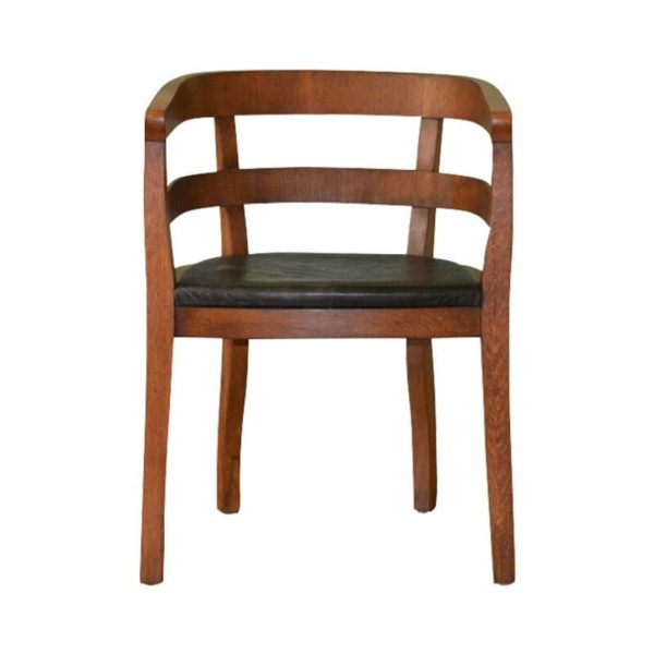 Art Deco Leather & Oak Armchair, 1930s