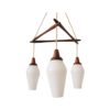 Danish teak hanging lamp with three lights, mid century chandelier