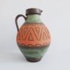 large floor vase green orange, brown with structure, Mid Century Fat Lava handle vase