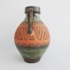 large floor vase green orange, brown with structure, Mid Century Fat Lava handle vase
