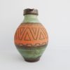large floor vase green orange, brown with structure, Mid Century Fat Lava handle vase