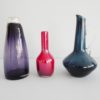 Glass vases set purple, blue and red, vases mixed lot blown, Murano glass mid century