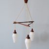 Danish teak hanging lamp with three lights, mid century chandelier