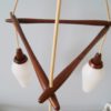 Danish teak hanging lamp with three lights, mid century chandelier