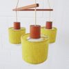 Scandinavian hanging lamp made of teak, opal glass and fabric shades, mid-century chandelier with three arms Scandinavian hanging lamp made of teak, opal glass and fabric shades, mid-century chandelier with three arms