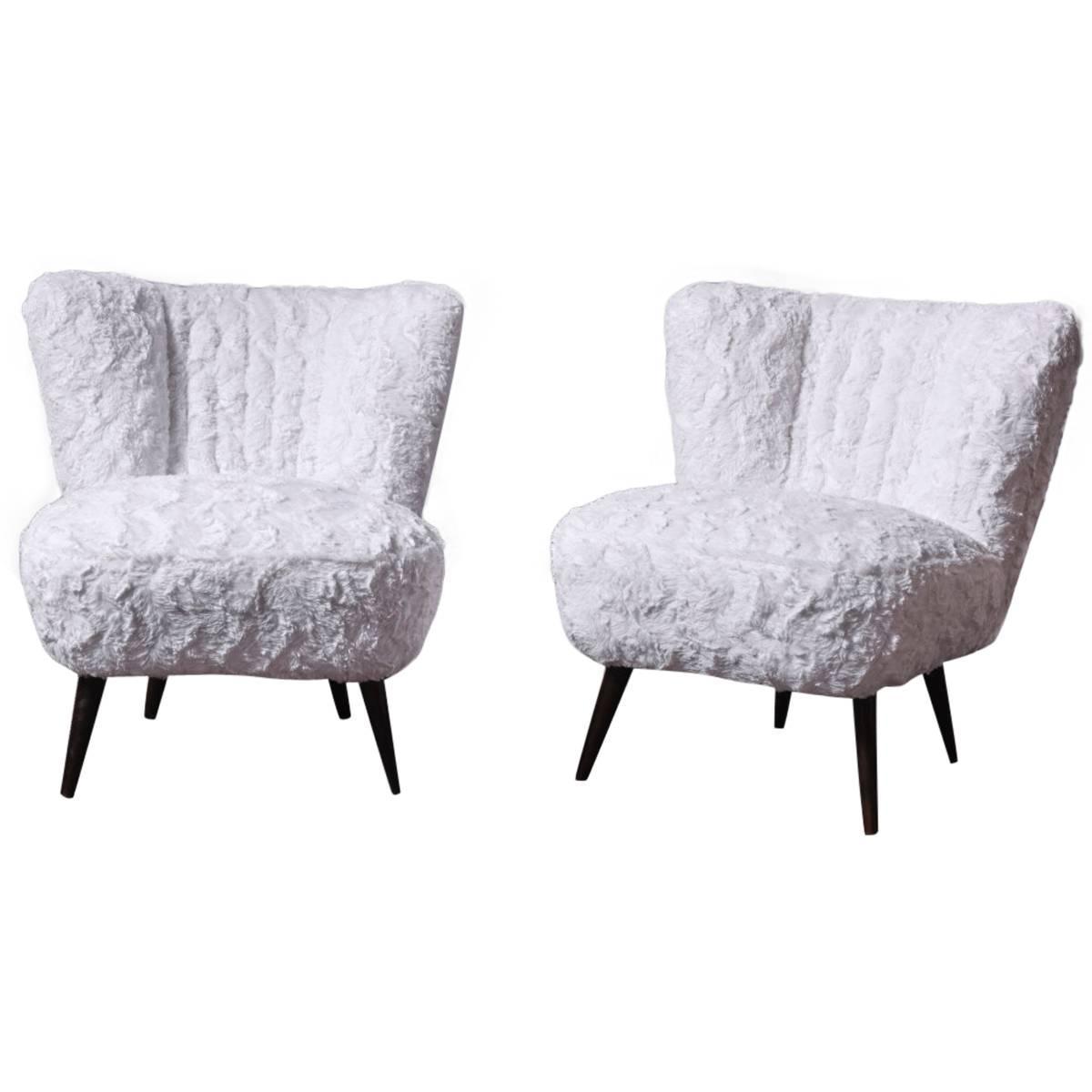 Pair Of Cocktail Chairs White Faux Fur