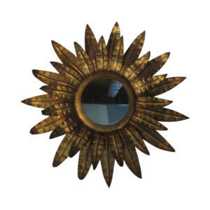 Sun mirror, golden metal leaves, 1950s