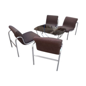 4 Of Armchairs 1970s Hungarian design Chromed Metal and table.
