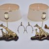 Pair brass giraffe table lamps, sculpture of a giraffe & her young by Regina, 1970`s ca, Italy