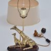 Pair brass giraffe table lamps, sculpture of a giraffe & her young by Regina, 1970`s ca, Italy