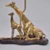 Pair brass giraffe table lamps, sculpture of a giraffe & her young by Regina, 1970`s ca, Italy