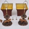 Deer lamp, a pair Black Forest carving by Rhön Sepp 1940`s, German