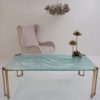 1980's Brutalist coffee table, artisan glass & gold lacquer, Dutch 1980's Brutalist coffee table, artisan glass & gold lacquer, Dutch