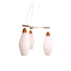 Danish Teak hanging lamp with ribbed white milk glass chalices Danish Teak hanging lamp with ribbed white milk glass chalices