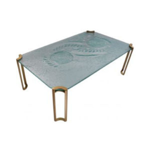 1980's Brutalist coffee table, artisan glass & gold lacquer, Dutch