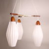 Danish Teak hanging lamp with ribbed white milk glass chalices Danish Teak hanging lamp with ribbed white milk glass chalices