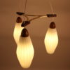 Danish Teak hanging lamp with ribbed white milk glass chalices Danish Teak hanging lamp with ribbed white milk glass chalices