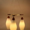 Danish Teak hanging lamp with ribbed white milk glass chalices Danish Teak hanging lamp with ribbed white milk glass chalices