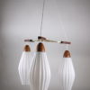Danish Teak hanging lamp with ribbed white milk glass chalices Danish Teak hanging lamp with ribbed white milk glass chalices