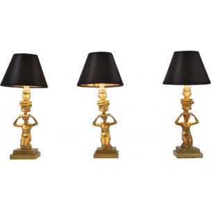 Antique bronze statue lamps, set of 3 Caryatids, gilt, 1920`s ca, French