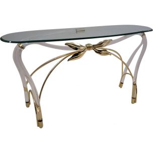 Jeff Messerschmidt style console table, Lucite, gold plate & glass, 1970`s ca, American