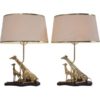 Pair brass giraffe table lamps, sculpture of a giraffe & her young by Regina, 1970`s ca, Italy