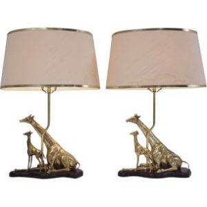 Pair brass giraffe table lamps, sculpture of a giraffe & her young by Regina, 1970`s ca, Italy