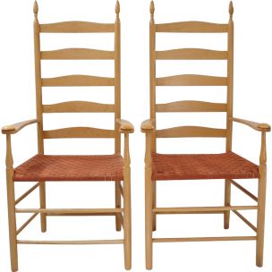 Shaker Elder`s chair, a pair, maple frame woven seat, English