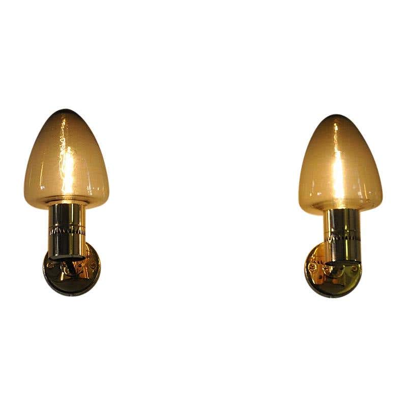 Glass and Brass wall lamps V-220 by Hans-Agne Jakobsson 1950s – Sweden