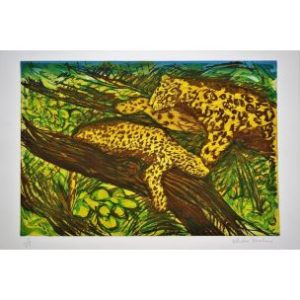 Malcolm Morley print Leopards from the Odysseys of Enoch Suite, 1986, American