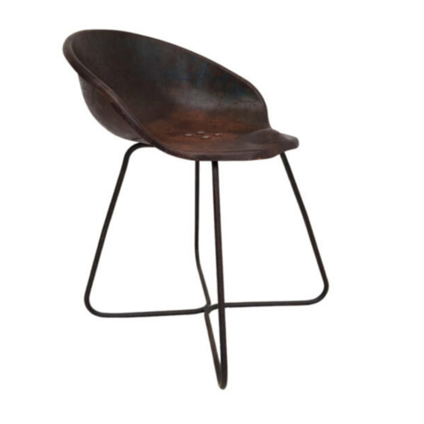 Armchair made of old tractor seat, 50s, metal, original red/brown colour