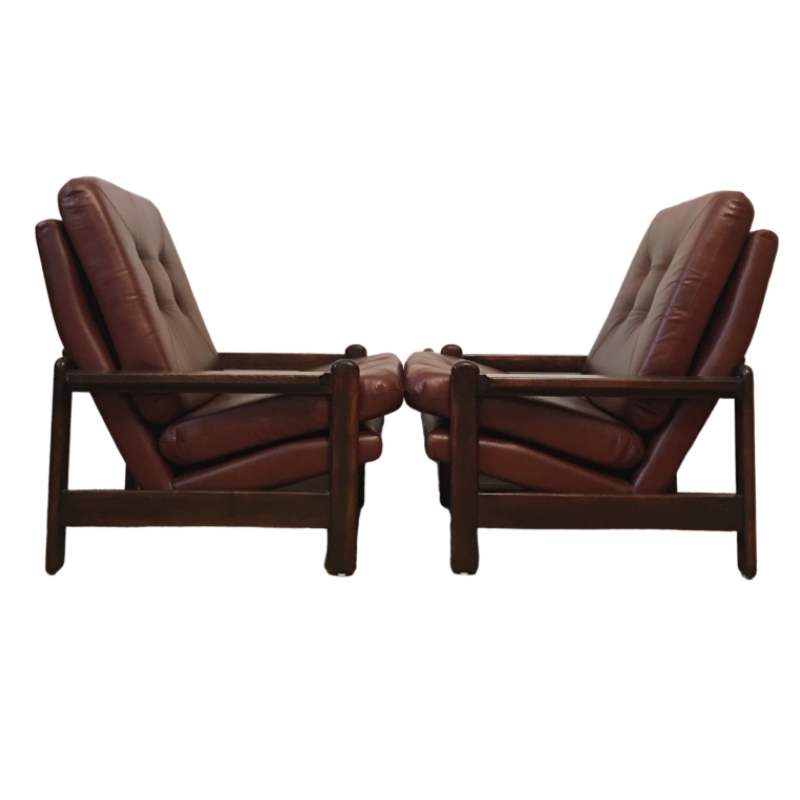 Large Brown Vintage Armchairs, 1960s, pair