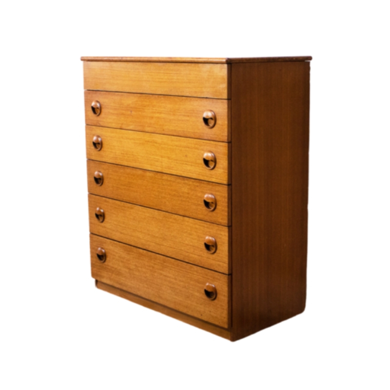 1970’s mid century teak chest of drawers with lid compartment