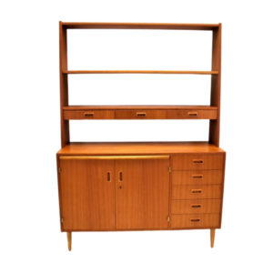 Danish wall cupboard with desktop and removable teak bookshelf