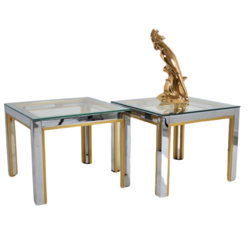 Renato Zevi Golden ans silver side tables set of 2 Italian design