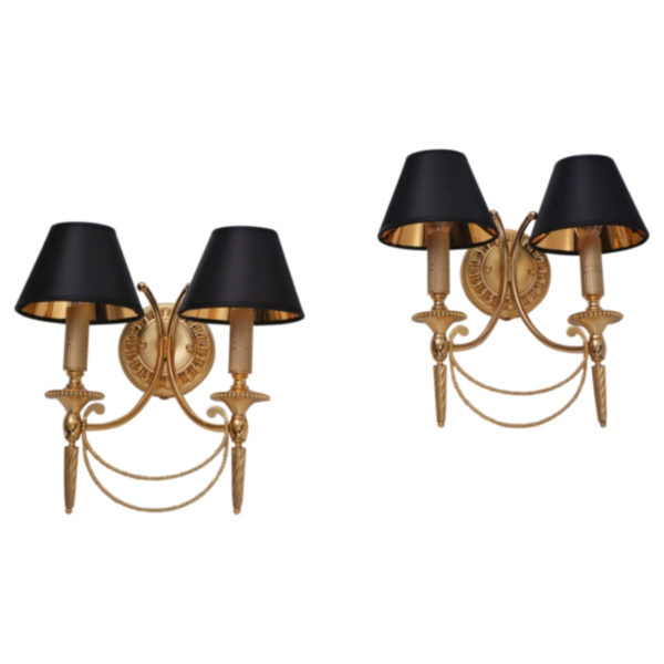 Sciolari wall lights gilt brass Neoclassical, a pair, 1960`s ca, Italian Sciolari wall lights gilt brass Neoclassical, a pair, 1960`s ca, Italian
