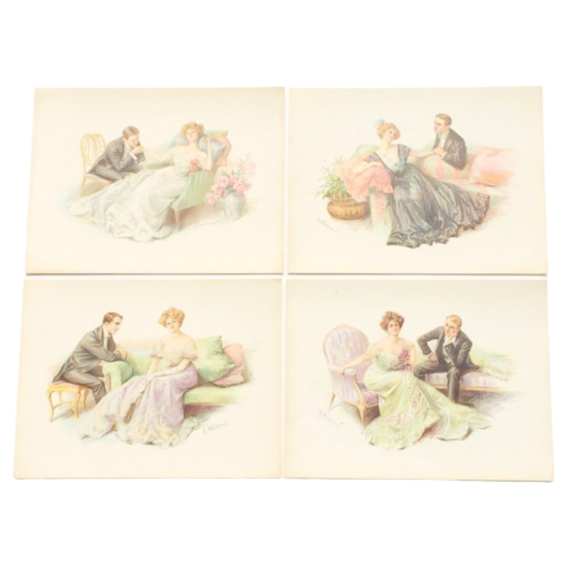 Serie of 4 engravings : “Galante Scenes 1900 ” by A. WALDEMAR