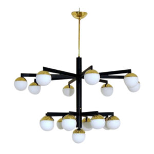 Mid-Century Black and Brass Italian Style Chandelier