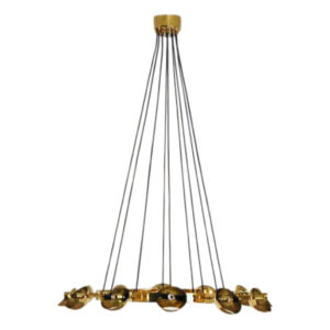 Vintage Stilnovo Style Chandelier Brass and Murano Glass