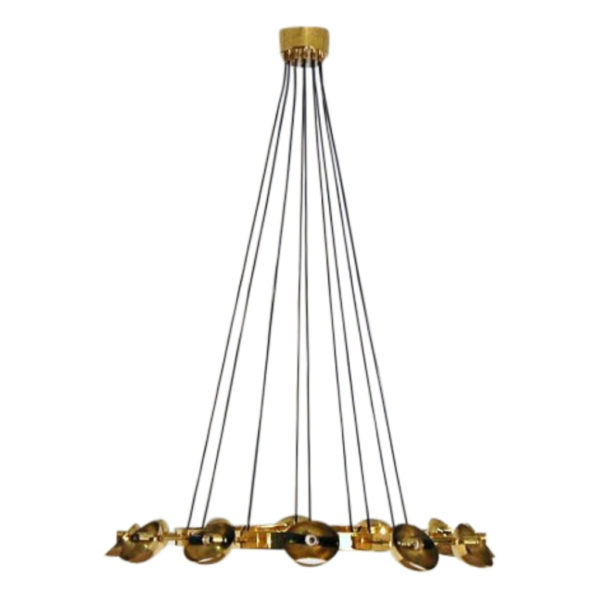 Vintage Stilnovo Style Chandelier Brass and Murano Glass