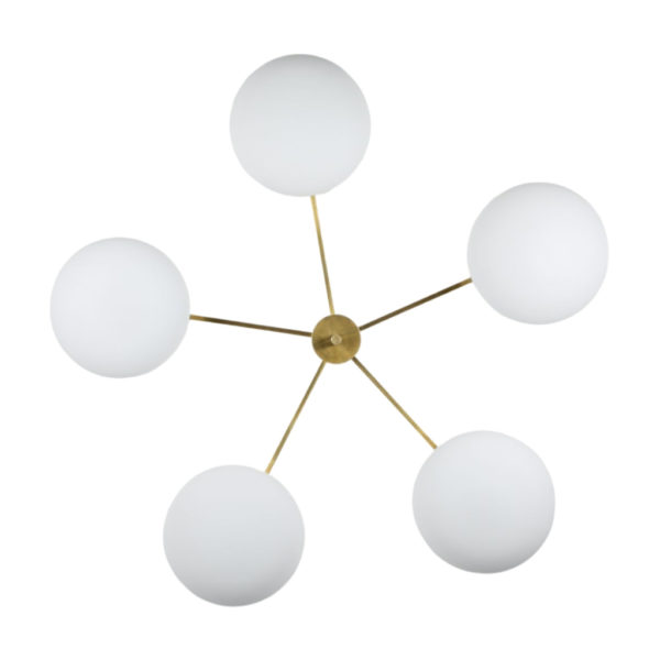 Brass & Opaline Glass Stella Daisy Ceiling or Wall Lamp