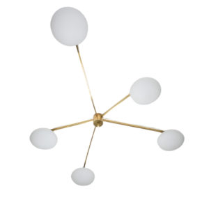 Brass & Opaline Glass Stella Starfish Ceiling or Wall Lamp