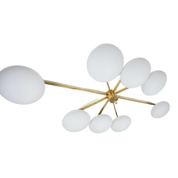 Brass & Opaline Glass Stella Evening Ceiling Lamp