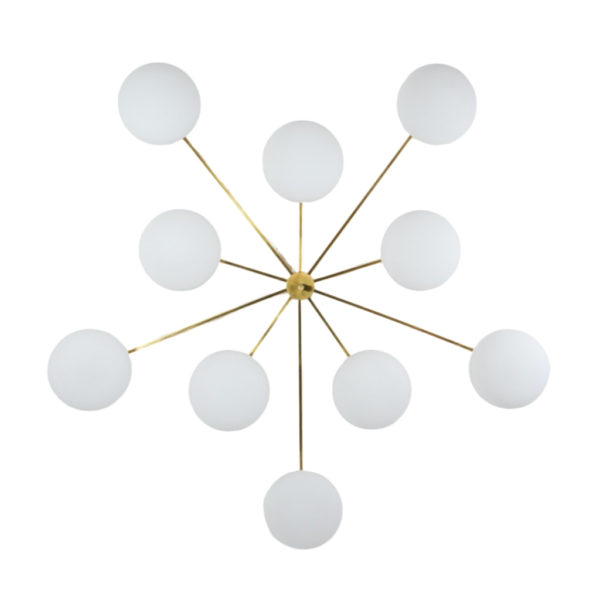 Brass & Opaline Glass Stella Cosmos Ceiling Lamp