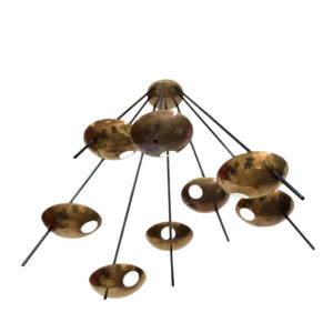 Large Brass Italian Starburst Stilnovo Style Chandelier