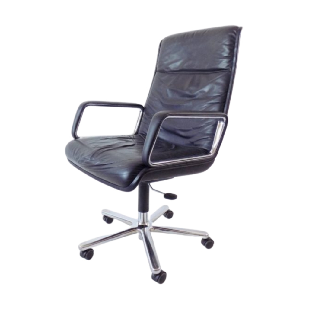 Wilkhahn Delta 2000 Highback black leather office chair by Delta Design